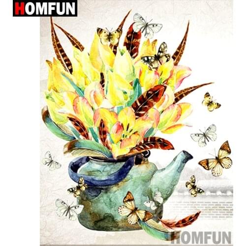 HOMFUN 5D Diamond Embroidery Needlework Kit "Flower butterfly" Diy Diamond Painting Cross Stitch Home Decoration Gift A07315