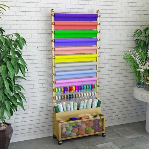 Floor-standing flower shop ribbon ribbon storage display stand flower wrapping paper shelf cloth scarf towel display rack