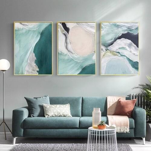 Nordic Abstract Sea river beach Wall Art Canvas Painting Green Retro Poster Print Wall Picture for Living Room dinner room Decor