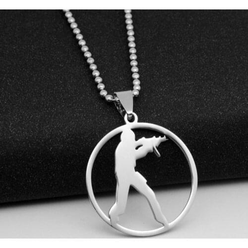 Stainless Steel Anime Game CS Logo charm Necklace GO Counter-Strike Logo Symbol Necklace Round Global Offensive Pendant Necklace