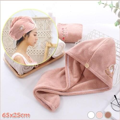Cute Printing Dry Hair Towel Polyester Fiber Coral Fleece Dry Hair Cap Absorbent Printing Shower Cap Plain Color