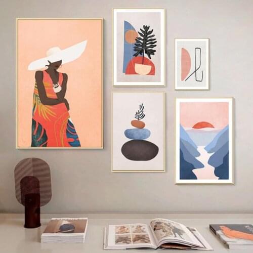 Nordic Abstract Canvas Painting Geometric Landscape Figure Wall Art Posters and Prints Modern Pictures for Living Room Decor