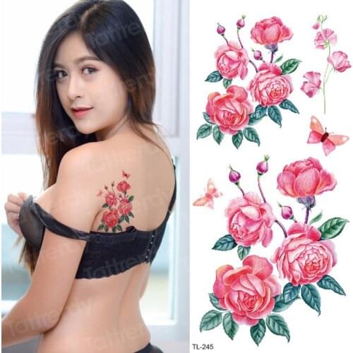 Tattoo sticker flower rose temporary tattoo girls unique flower tattoos back arm sleeve body art stickers bikini water tatoo