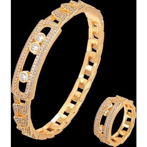 Theresa bangle with ring jewelry set meseaka full zircon micro pave setting chain style trendy bangle&bracelet fashion jewelry