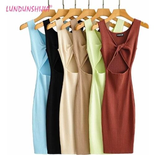 LUNDUNSHIJIA Sleeveless Skinny Spring Summer Knitting Dress Women Sexy Can Be Worn Before And After Dresses 5 Colors