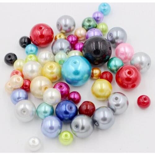 Pick Size 4,6,8,10,12,14mm Painted Color Pearlized Round Loose Glass Imitation Pearl Beads For Choker Necklace Jewelry Making
