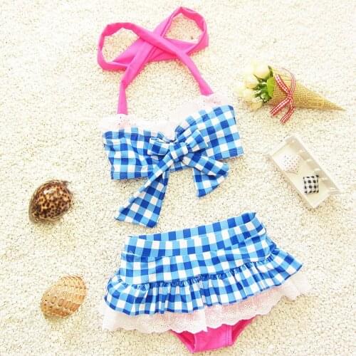 High Quality!2020 New Hot Children Bathing Swimwear Baby Girls Kids Cartoon Lovely Plaid Bikini Beachwear Two Pieces Swimsuit