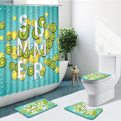 Summer Tropical Fruit Shower Curtain Lemon Pineapple Flower Green Leaves Bathroom Set Non-Slip Rugs Bath Mat Toilet Cover Carpet