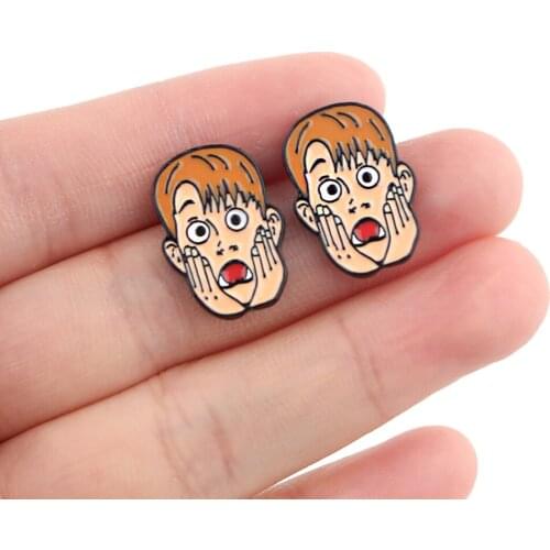 DZ1204 New Funny Home Alone Figure Stud Earrings For Womens Enamel Earrings Party Fashion Jewelry Gifts Friends Gifts