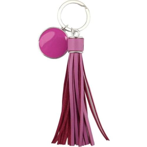 2020 Round Monogram Blank PU Leather Tassel Keychain for Women Enamel Jewelry Valentines Day Gift Wholesale