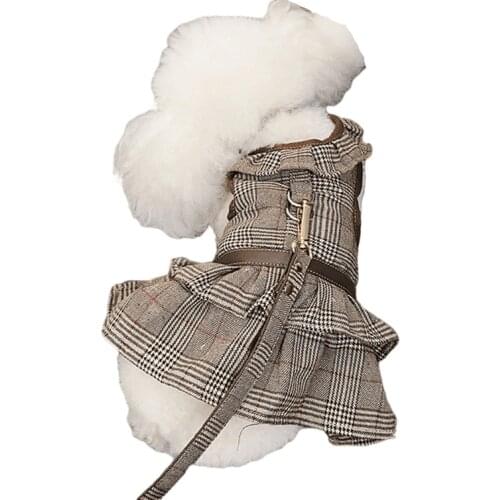 Winter Dog Dress Harness Skirt Dog Lead Leash Puppy Costumes Yorkshire Pomeranian Schnauzer Poodle Pug French Bulldog