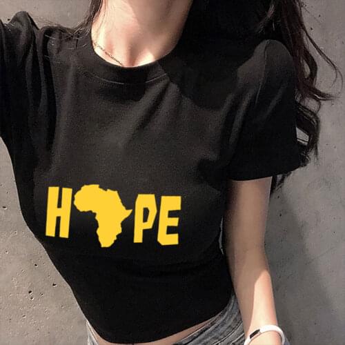 2019 New Hope africa Letters Print Women Fashion Sexy Crop Tshirt O-Neck Short Sleeve Casual Funny t Shirt For Lady Girl Top Tee