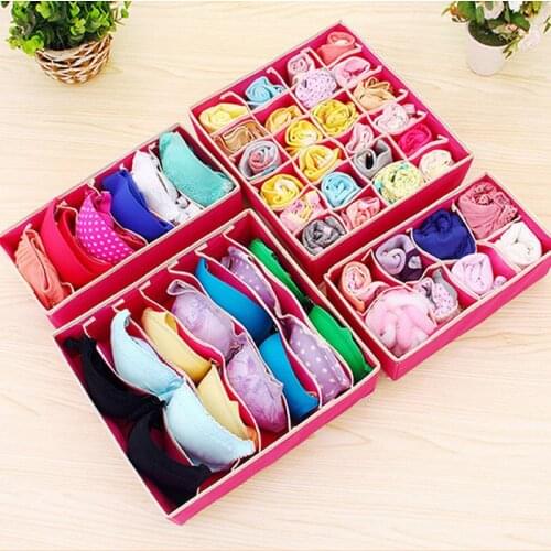 4pcs/Set Underwear Bra Organizer Storage Box 4 Colors Drawer Closet Organizers Boxes For Underwear Scarfs Socks Bra Multi Size