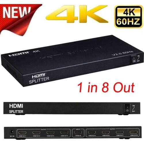 4K 60hz 1x8 HDMI Splitter 1 IN 2 4 6 8 Output 1x2 1x4 HDMI Splitter HDMI 2.0 Video Converter 1080P for PS4 PC DVD To TV MONITORS