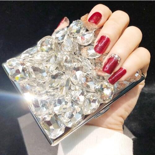 6*10cm Cigarette case 20 cigarette Handmade sticky flashing diamond Girl Gift metal Cigarettes case box for women