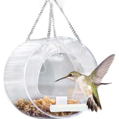 Acrylic Bird Feeder Outdoor Hanging Transparent Bird Food Seed Holder Clear Box Window Viewing Feeders Tray Birdhouse