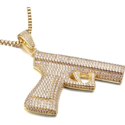 Pistol Pendants Necklaces Submachine Gun Necklace Men Hip Hop Jewelry Chain Collier Iced Out CZ Jewellery Gift Box