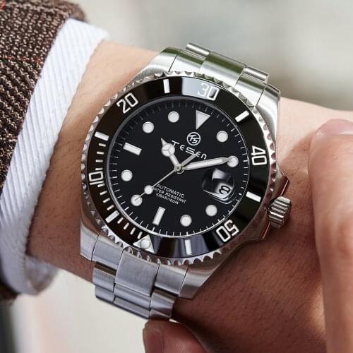 TESEN DESIGN 2021 Mechanical Wristwatch Luxury Brand Men Watches Waterproof Business Watch Stainless Steel Automatic Black 43mm