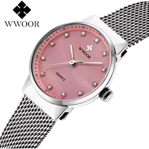 HOT Women Brand Luxury Mesh Bracelet WristWatch Relogio WWOOR TOP Ladies Watches Women Small Dial Quartz Waterproof Dress Watch