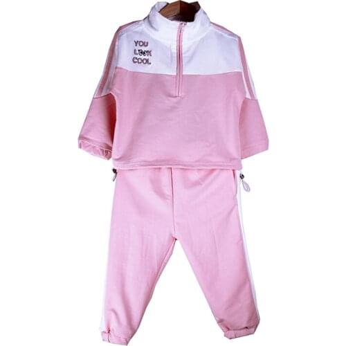 Childrens suit spring and autumn girls sweet sports style suit boy Korean letter stitching sweater trousers two-piece suit