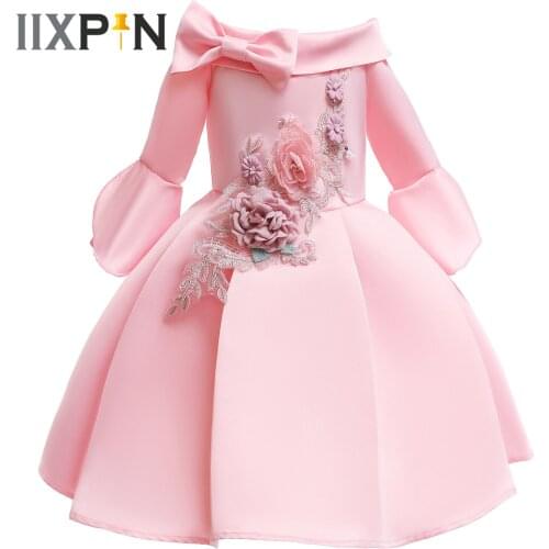 Childrens Cosplay Princess Girls Party Dresses 3D Flowers Embroidery Pleated Satin Birthday Dress Holuday Costume Kids Dresses