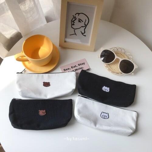 Embroidered Canvas Cute pencil Bag Korean Storage Case Pretty Stationery Pencilcase Pencil Box Cases for School Cool Pencil bags