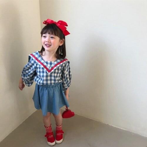 Girls Clothing Sets Children Clothes 2021 Summer New Fashion Short Sleeve Plaid Shirt Top+Pleated Skirt For 2-7Yrs Kids Outfits