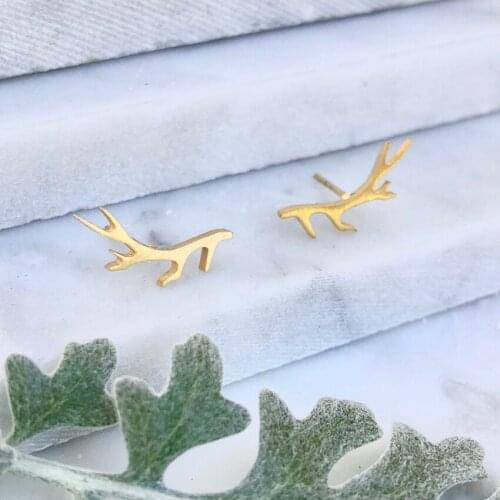 Tiny Branch Leaf Stud Earrings Stainless Steel Rose Gold Color Antlers Earrings Fashion Jewelry Gifts For Her aretes de mujer
