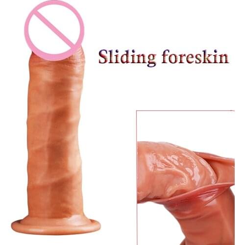 Simulation Sliding Foreskin Dildo Realistic Erotic Toys Female Masturbator Silicone Penis Adult Toy For Women Gay Sex Product 18
