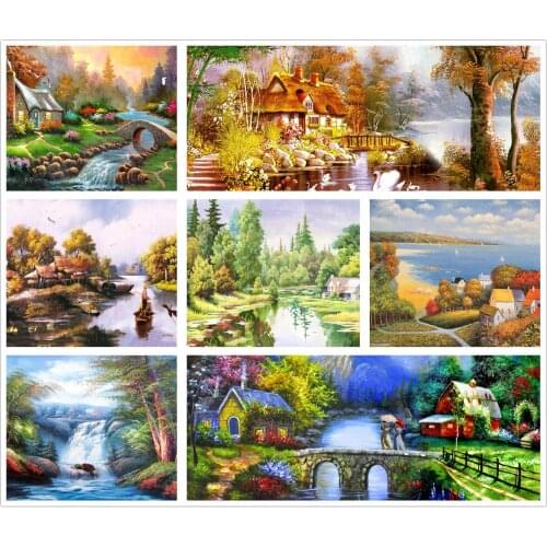 Nature Scenery Village Landscape 5D Diy Full Square and Round Diamond Painting Embroidery Cross Stitch Kit Wall Art Home Decor
