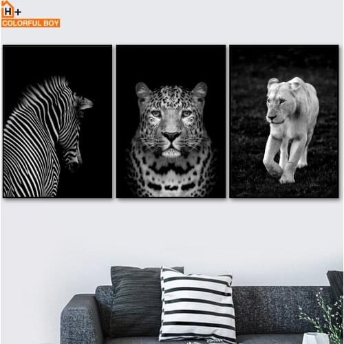 Wall Art Black White Canvas Painting Leopard Lion Zebra Posters And Prints Wall Pictures For Living Room Kid Decoration