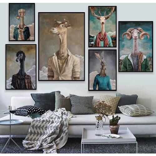 Funny Artwork Abstract Goat Monkey Paintings Print Pictures Wall Art Canvas Posters Pictures for Modern Home Living Room Decor