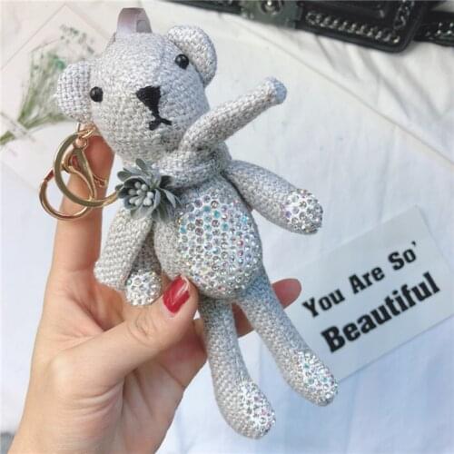 2020 New Cute Bear Keychain Charm Rhinestone Key Chain Bag Car Pendant Key Ring 17CM