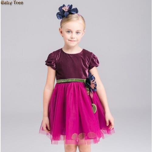 3-10 years Teenage Baby Girls Princess Dress Spring Summer Corduroy Big Flower Ball Gown Dress Kids Party Birthday Dress