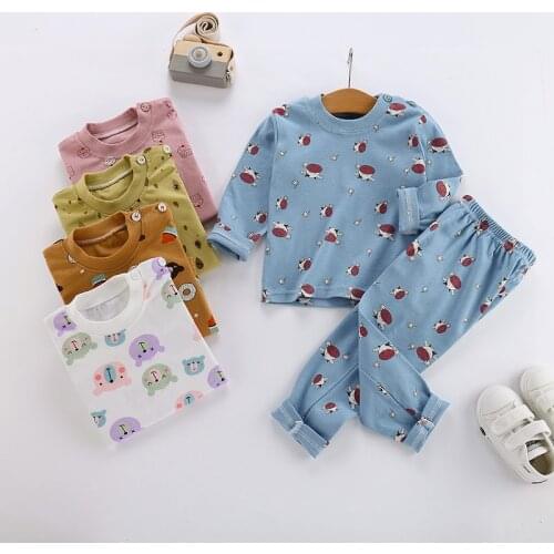 New Kids Boys Girls Pajama Sets Cartoon Print Long Sleeve O-Neck T-Shirt Tops with Pants Children Autumn Clothing Sets for 2-5T