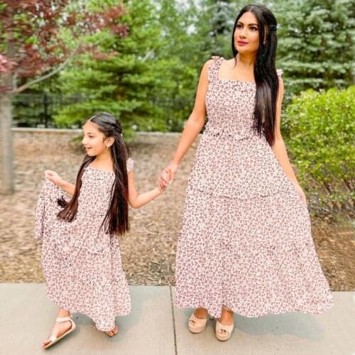Mother and Daughter Matching Clothes Summer Short Sleeve Lace Casual Dress Mommy and me Family Outfits