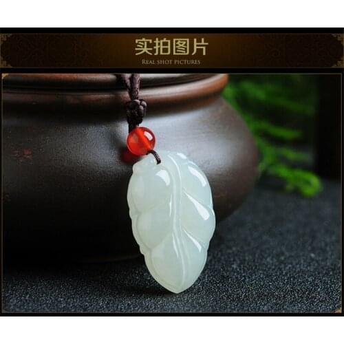 Natural Hetian jade pendant white jade male and female models necklace jade pendant jade leaf pendant with certificate