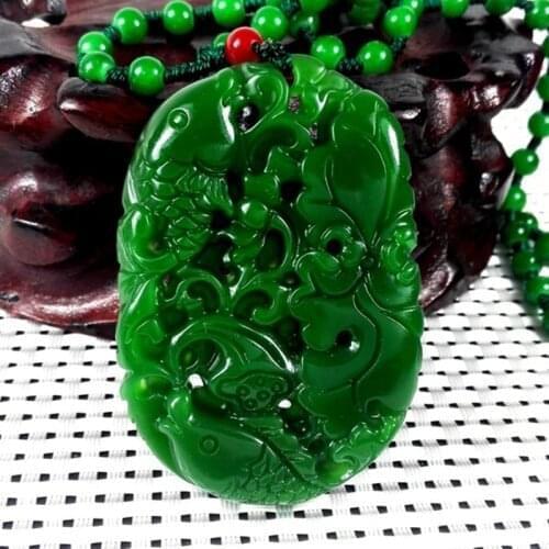 Natural Jade Hand Carved Green Fish Pendant Fashion Boutique Jewelry Men and Women Necklace Gift Accessories