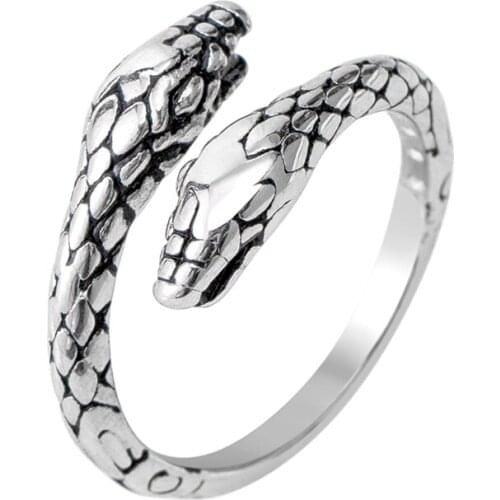 Retro Punk Exaggerated Snake Ring Stainless Steel Black Silver Color Fashion Male Rings For Jewelry Gift