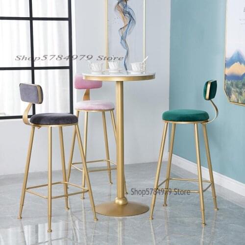 Nordic Gold Bar Chair In Simple Net Red Bar Stool Front Desk Coffee Shop Leisure Back High Foot Table And Chair Combination