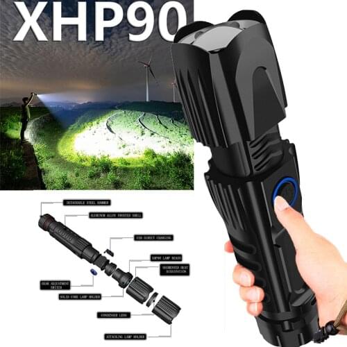 Super bright XHP90 rechargeable LED Flashlight lanterna Tactical Waterproof Flashlight 18650 or 26650 Camping Hunting Lamp