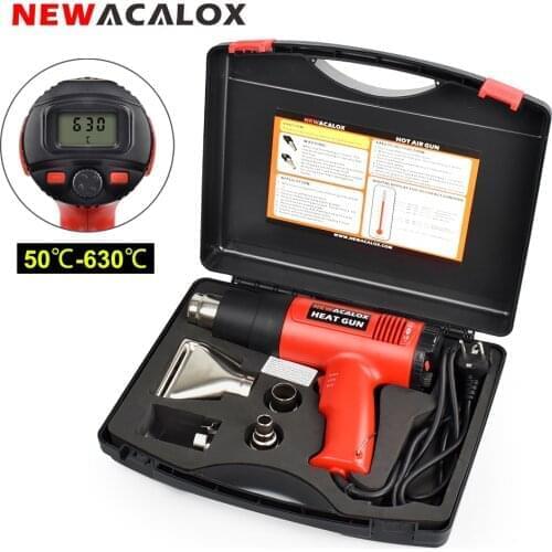 NEWACALOX EU 220V 2000W LCD Display Heat Gun Variable Temperature Hot Air Gun 4 Nozzles for Shrink Wrapping Thermal Power Tool