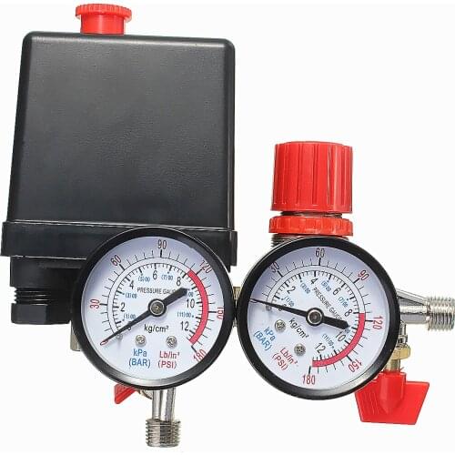 Air Compressor Pump Pressure Valve Vertical Cross Control Switch 12 Bar 240V 175psi Manifold Relief Regulator With Gauges Switch