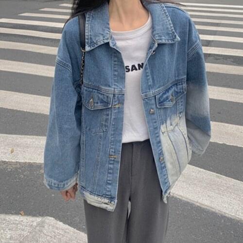 Denim 2021 Spring and Autumn Jackets Women Turn Down Collar Loose Fit Casual Korean Style Jacket Coat Buttons Down Top