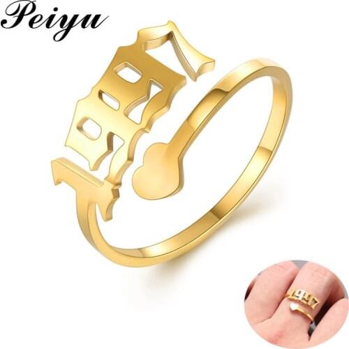 Personalized Year Number Rings for Women Stainless Steel Heart Ring 1991 1992 1993 1994 1995 1996 1997 1998 Anniversary Jewelry