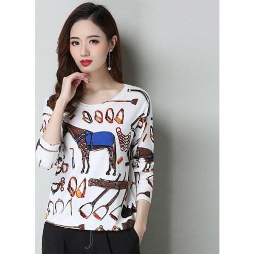 Spring Autumn Korean Women Sweater Print Long Sleeve Thin Knitted Pullover Ladies Round Collar Casual Fashion Jumper Tops H9352