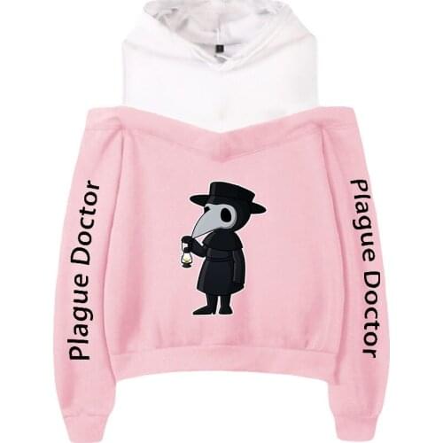 Plague Doctor Girls off-the-shoulder Women Hoodies Casual Hoodies Sweatshirt Print Y2K Girl Hoodies Sweatshirt Hip Hop Tops