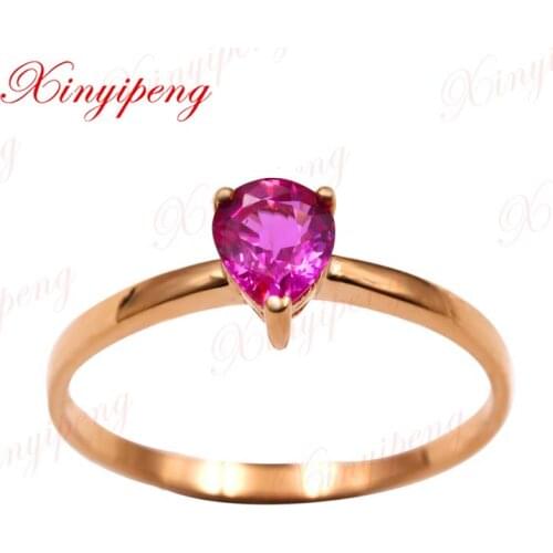 Xin yi peng 18 k rose gold inlaid natural pink sapphire ring, woman ring ,fashion simple and easy