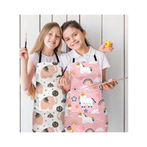 Animal digital print childrens apron with pocket adjustable bib apron for kitchen cooking and baking gardening painting
