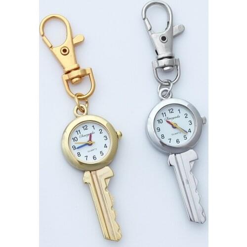 10pcs Fashion Crystal KEY Style Pocket Pendant Key Ring Chain Quartz Dress Watch Children Watch